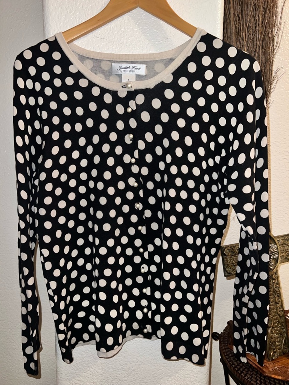 Polka Dot Button-Front Black & White Top by Judith Hart